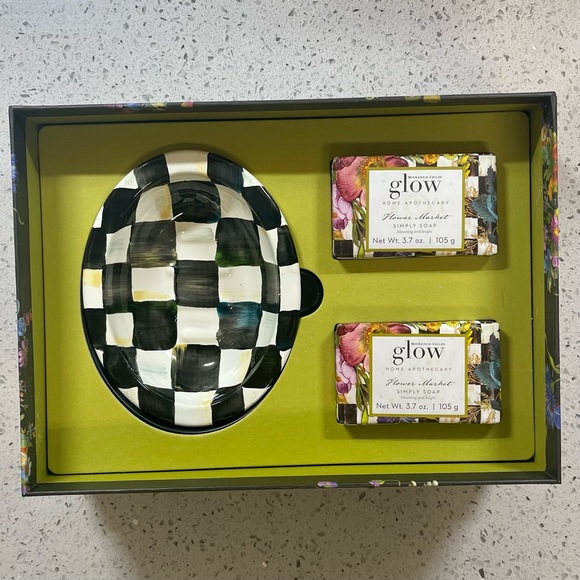 Mackenzie-Childs Courtly Check Soap Dish & Flower Market Bar Soap Set - Picture 7 of 8